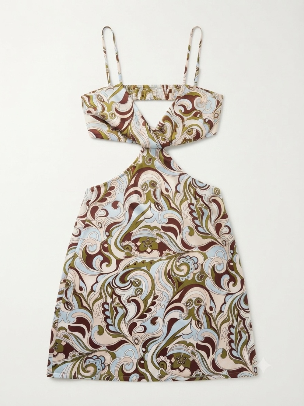 C. O. Boutique Blue Brown Paisley Cutout Halter Dress Size S Summer Resort Chic